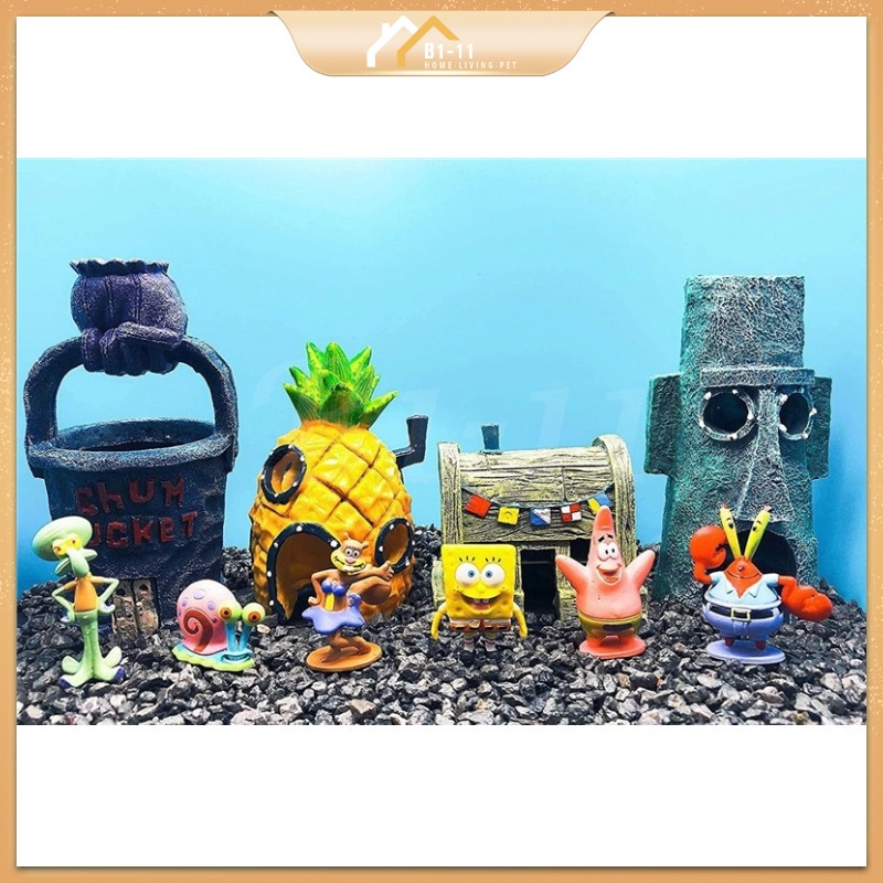 Aquarium Cartoon Spongebob Pineapple House Caves Fish Tank