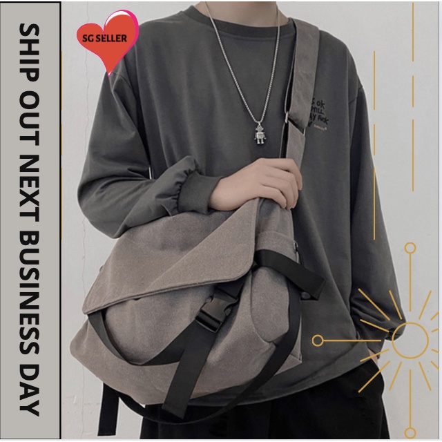 Canvas Messenger Bag Men Ladies Korean Ulzzang Big Capacity Sling Shoulder Crossbody Bag SG Seller Ready Stock