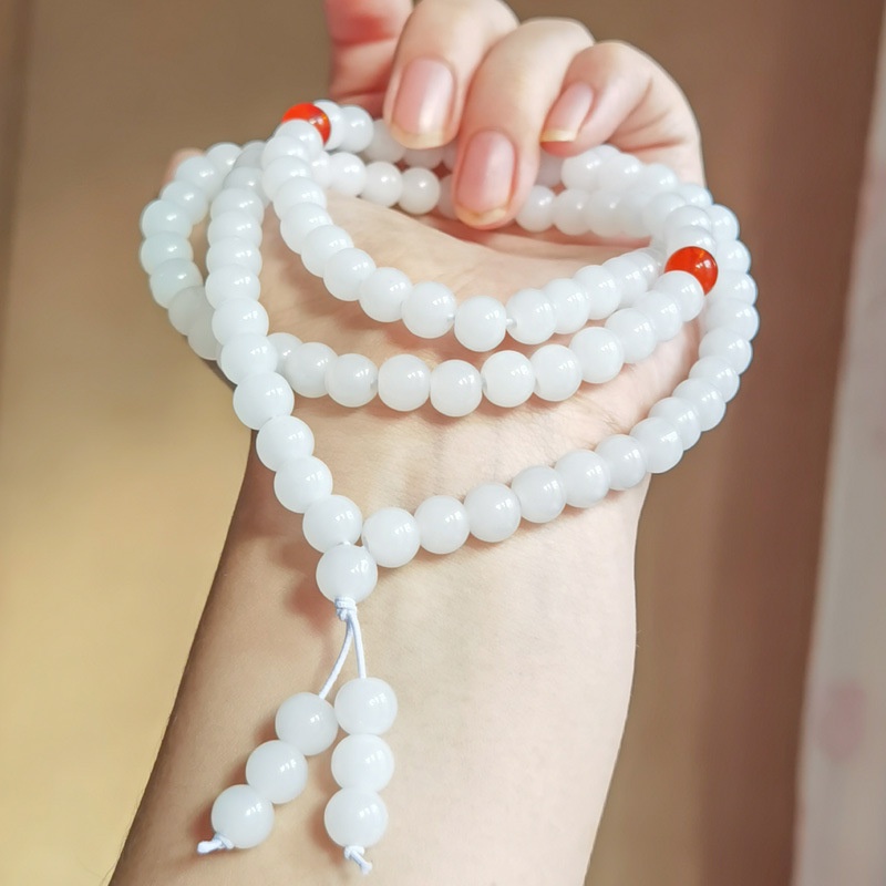 White Jade Bodhi Seed Mala - 108 Beads Bracelet/Necklace