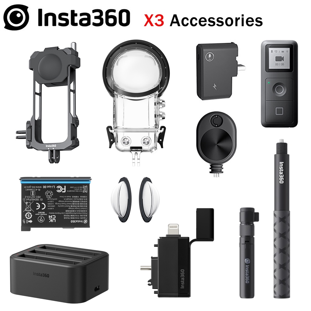 Insta360 X3 Accessories Battery/Quick Reader/Mic Adapter/Utility Frame/Dive  Case/Power Selfie Stick Action Camera Accessories