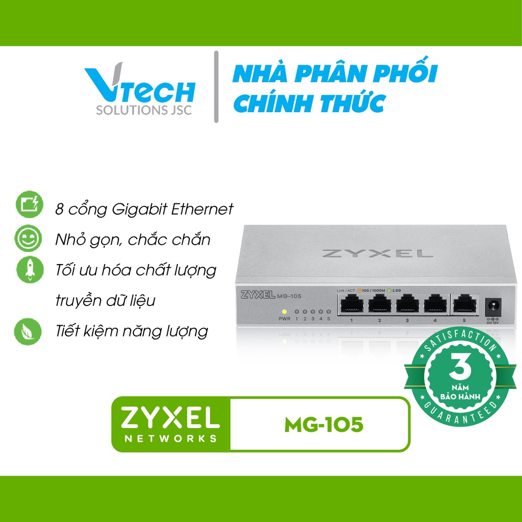 Zyxel 5-Port 2.5G Multi-Gigabit Unmanaged Switch for Home Entertainment or  SOHO Network [MG-105]