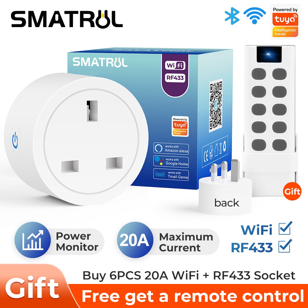 Tuya 20A Wifi EU Smart Plug Switch AC 85 - 220V Remote Control