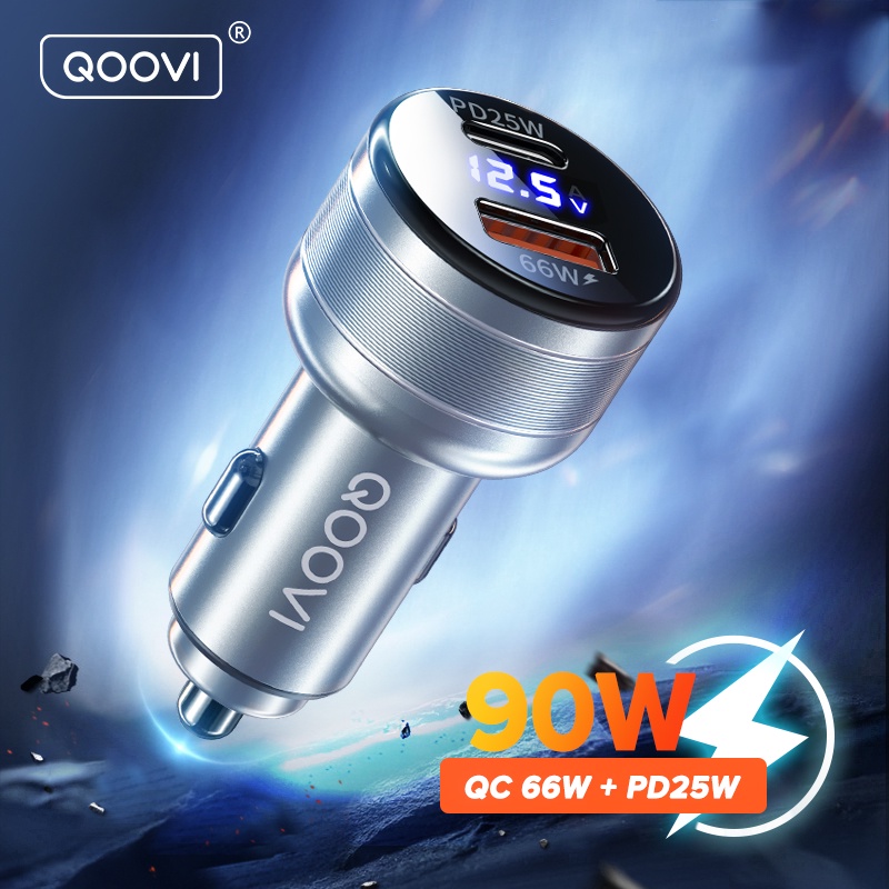 QOOVI 80W Car Charger PD USB Type C Dual Port USB Mobile Phone Fast  Charging For iPhone 14 Xiaomi Samsung iPad Laptops Tablets