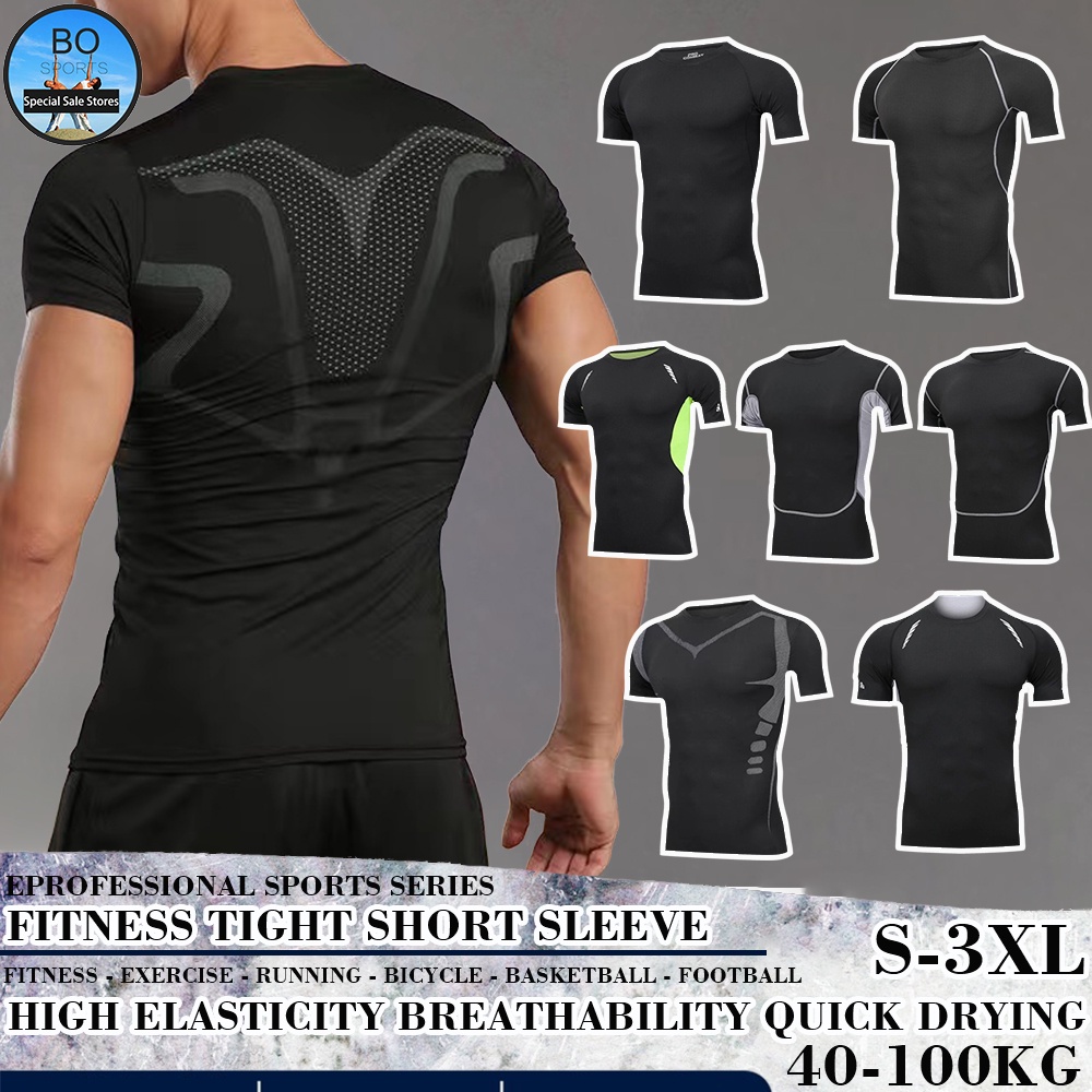 BOSPORT Men`s Compression T-Shirts Short Sleeve Top Sport Running