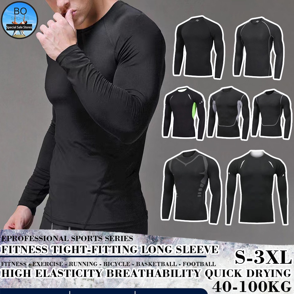 Men's Quick-Dry Sports Tights Shirts Long Sleeve Compression Activewear  T-Shirts