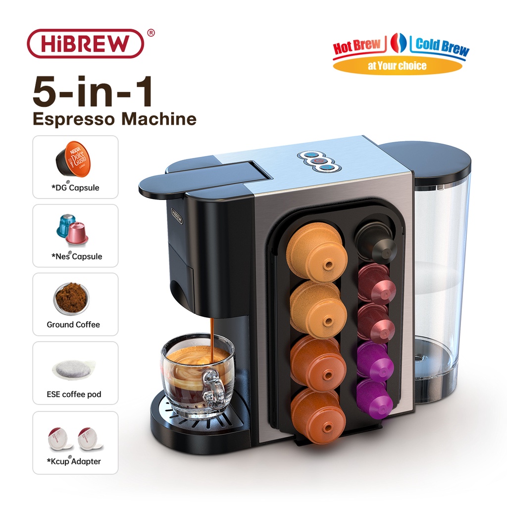HiBREW 4 in 1 Capsule Coffee Maker Full Automatic With Hot & Cold Milk  Frother
