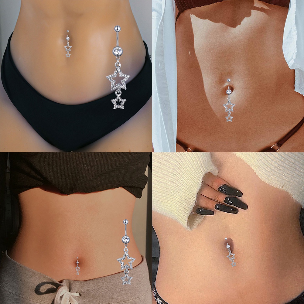 Five Star Diamond Insert Navel Ring Belly Pentagram Body Fashion Accessories Stainless Steel Jewelry Shopee Singapore