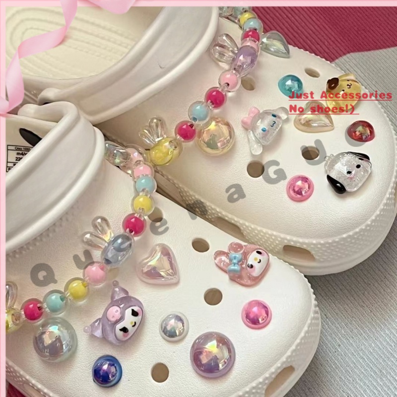 Cartoon cute Sanio Flashing Shoe Buckle Bunny Bead Chain Crocs