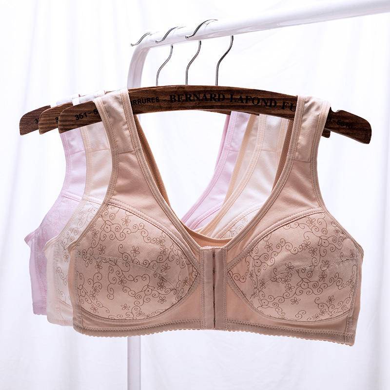 Mother underwear bra female cotton vest front button middle-aged and elderly  without steel ring large size 50-year-old bra thin section