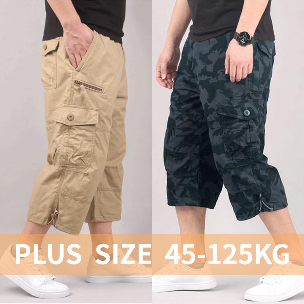 Plus Size Summer Cargo Shorts Men Streetwear Multi-Pockets Baggy
