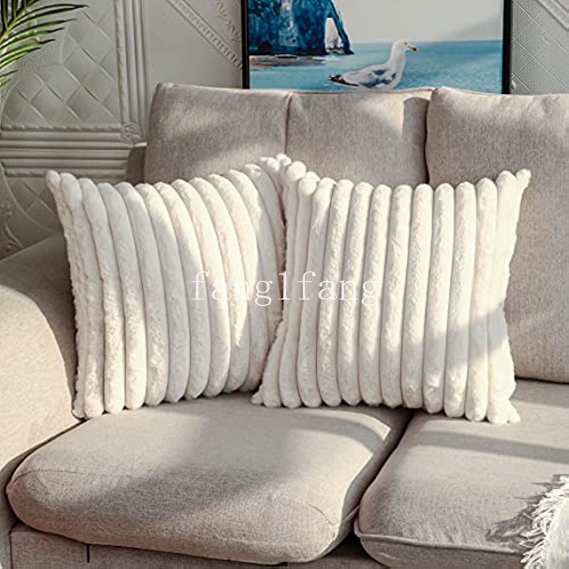 Lambswool Embroidered Cushion Cover 45x45 Nordic Beige White Abstract Art  Pillowcase Light Luxury Decorative Pillows for Sofa