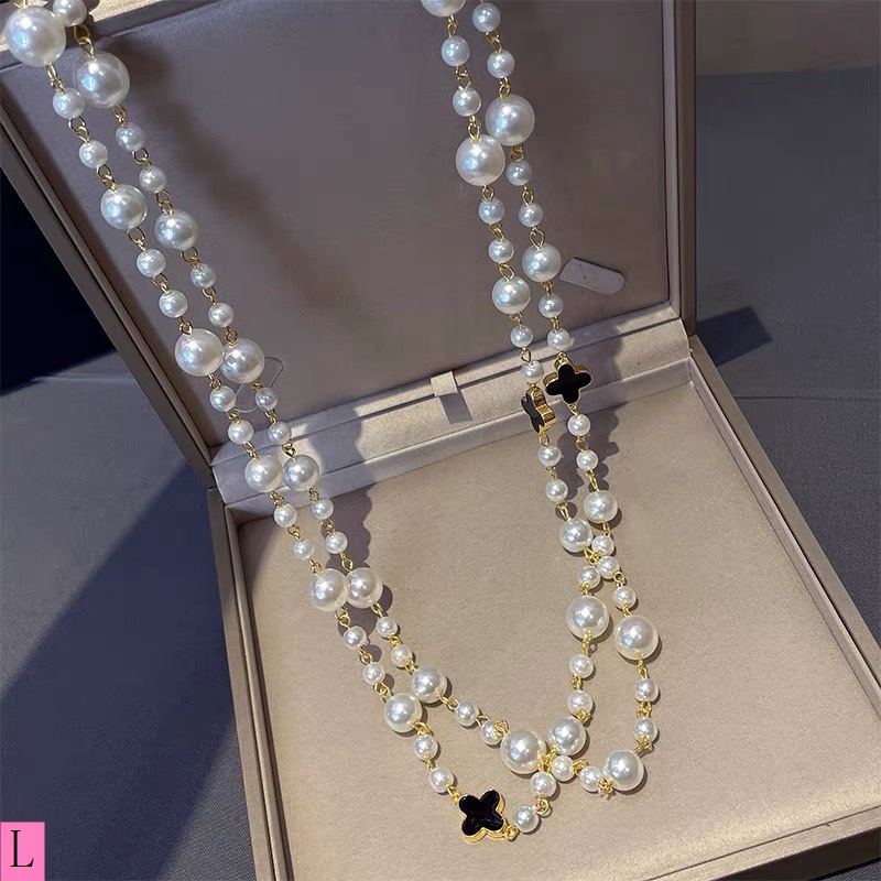 Four-leaf Flower Pearl Sweater Chain Women Exquisite Temperament Shirt  Pearl Necklace Accessories Long Multi-layer Decorative Chain Chanel  Necklace