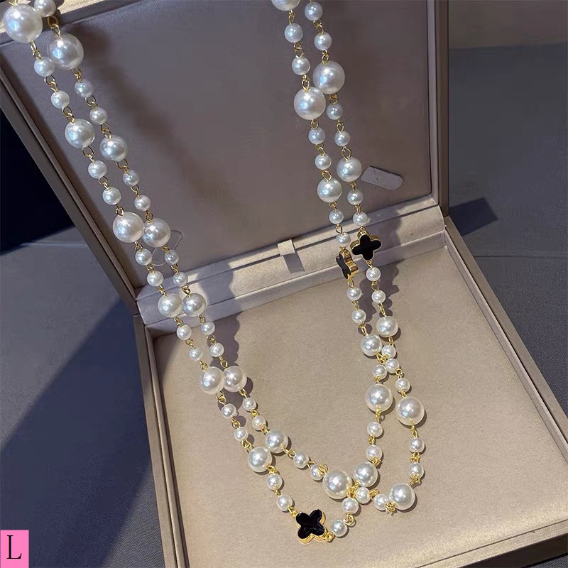 Chanel Style Long Two Layer Pearl Necklace