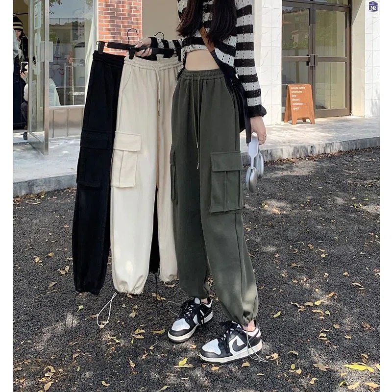 Korean Fashion Wide Leg Pants Women High Waist Black Bgggy Pants