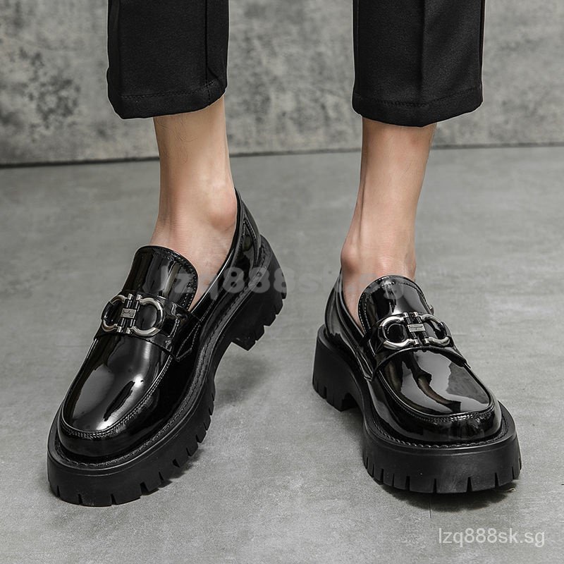 Mens black patent hot sale leather loafers