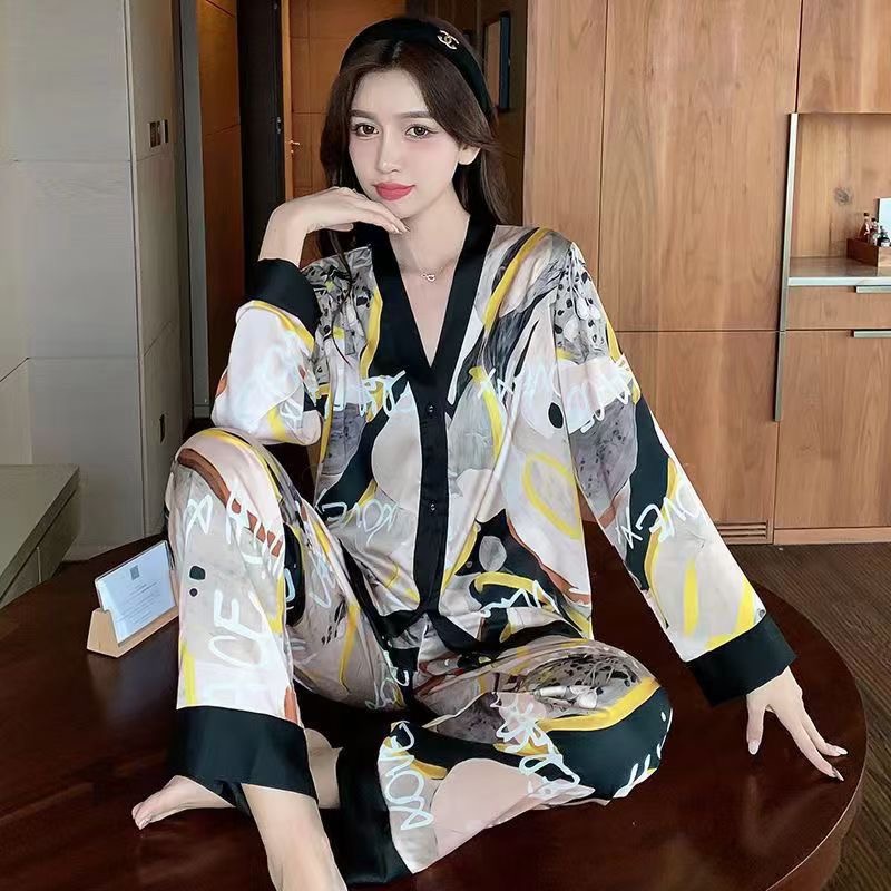 M-5XL Female Comfy Silk Women's Pyjamas Short Sleeve V-neck