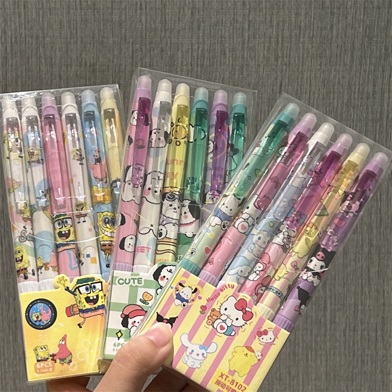 6 pcs/set Kawaii MOKA Peach Astronauts Rabbit Heat Erasable Mechanical Gel Ink  Pens Cute Stationery Office Writing Supplies