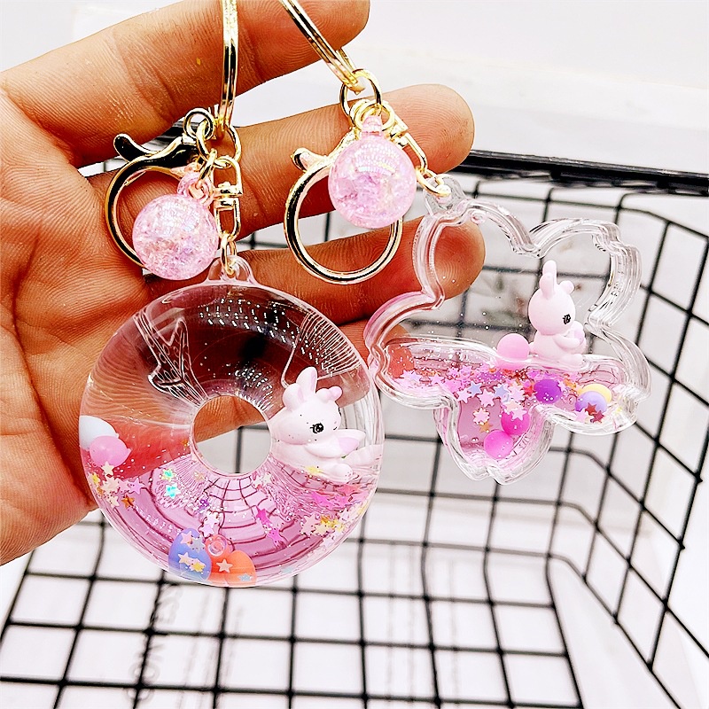 MINISO Cinnamoroll Acrylic Bottle Floating Keychain Pendant Into Oil Liquid  Keyring Couple Bag Key Car Couple Schoolbag Gift Toy