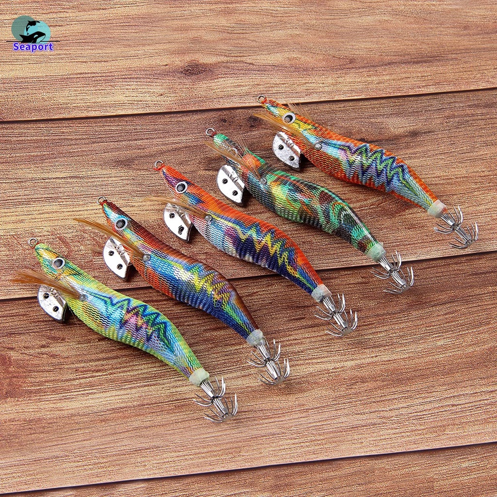 4.8g UV Wood Egi Shrimp fishing lure squid hook jig octopus lure Hard  Shrimp Bait Luminous Squid Jig Lures Wood Shrimp