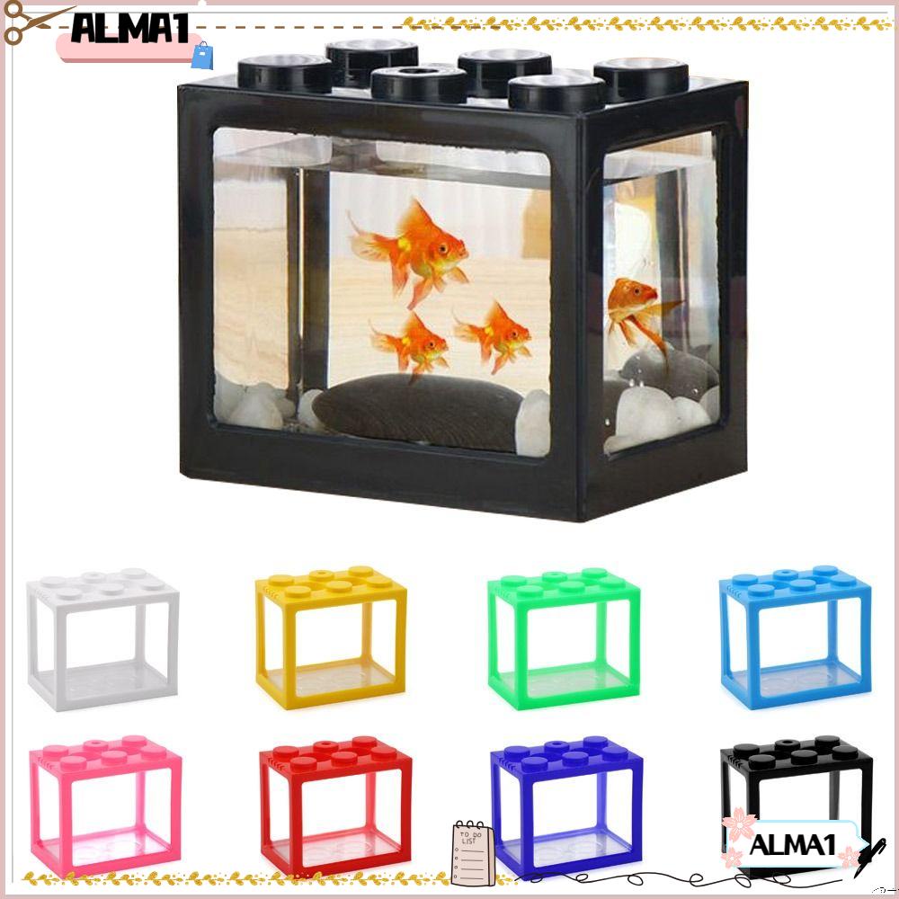 ALMA Aquarium Tank Betta Fish Accessories New Ornamental Betta Fish Tank  Pet Decoration LED PVC Building Block Mini Aquarium/Multicolor