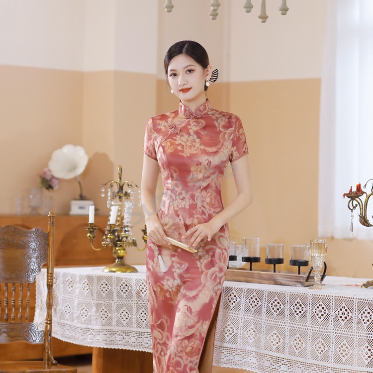 White Lace Cheongsam Women Short Sleeve Traditional Vintage Dress