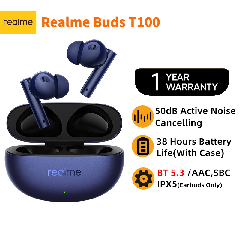 Realme Buds Air 5 TWS Earphone 50dB Active Noise Cancelling True Wireless Headphone Bluetooth 5.3 38Hour Battery Life IPX5