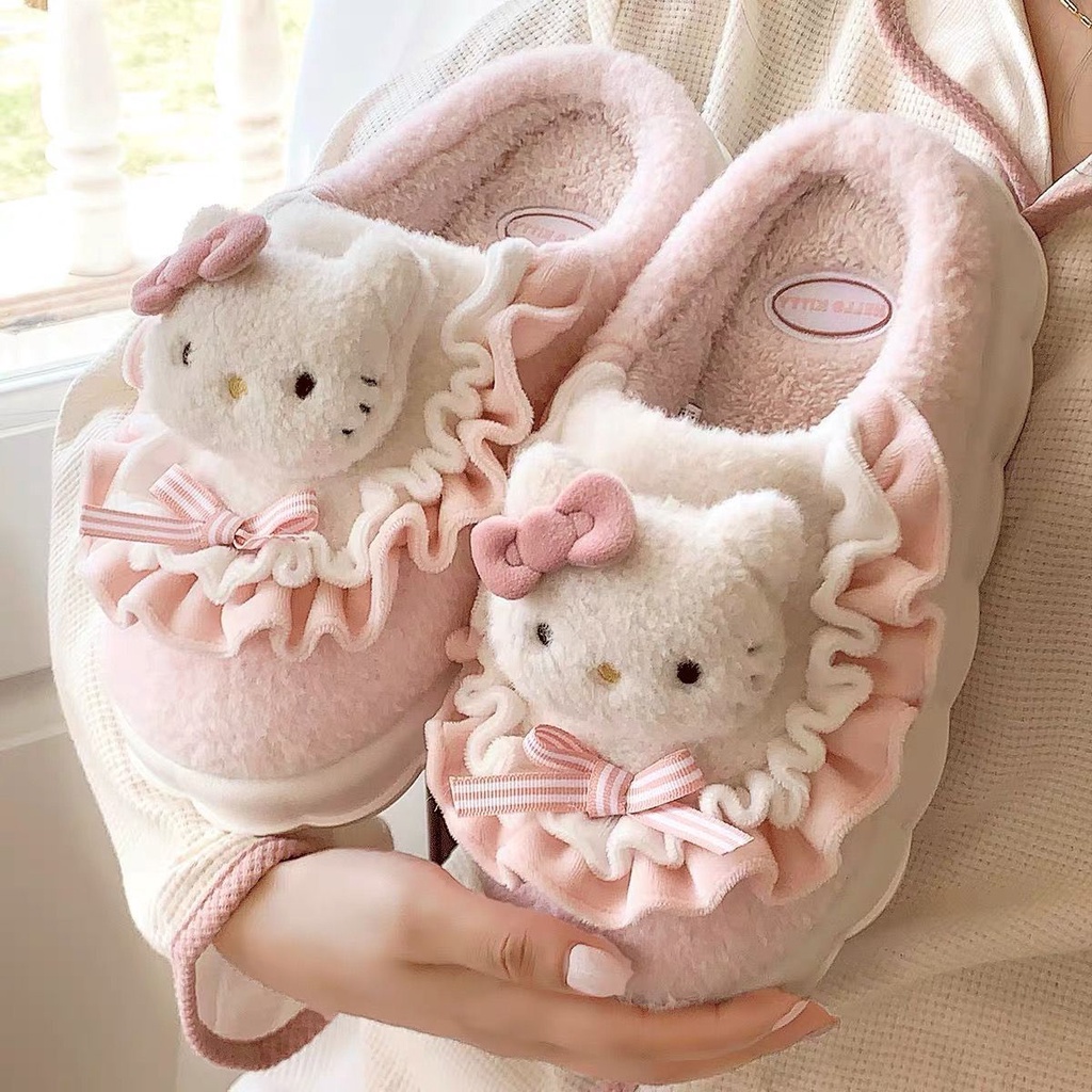 Hello Kitty Slippers Winter Cotton Slippers Women s New Thick Non Slip Apron Sanrio Cotton Slippers Good looking Shopee Singapore