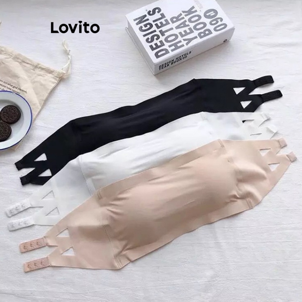 Lovito Casual Plain Full Coverage Backless Strapless Bras for Women  L50AD074 (Apricot/Black)