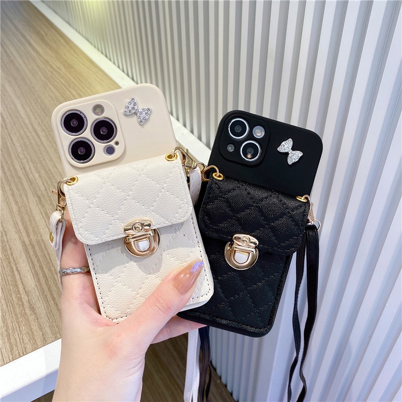 Hortory classic leather iPhone case with lanyard and card holder crossbody phone  case for iphone 11 12 13 14 15 Pro max