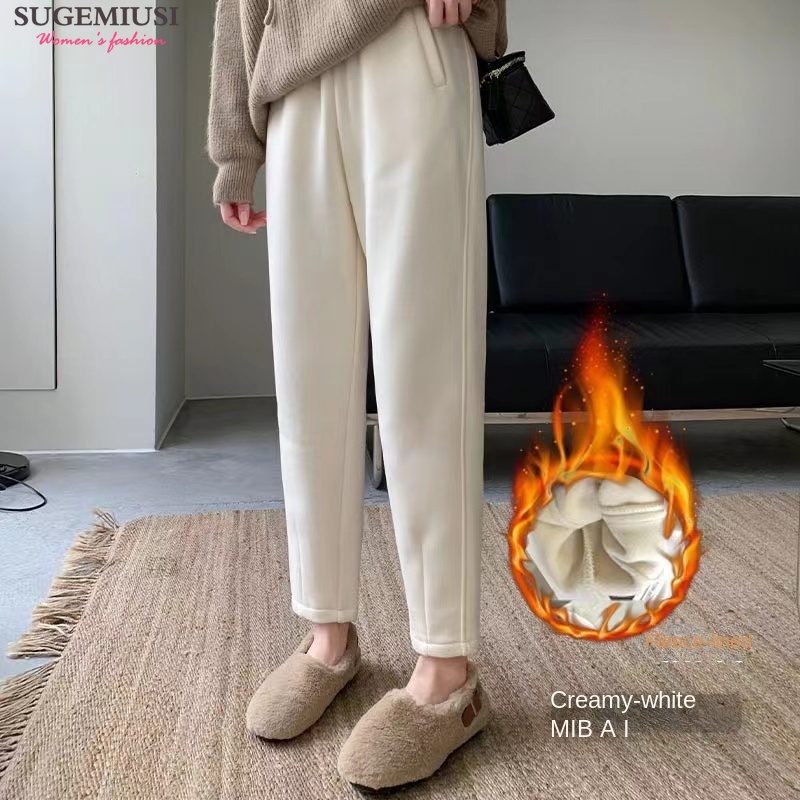 New Winter Super Warm Thicken Lamb Harem Pants Women High Quality Solid  Colors Lace Up High Waist Trousers and Ladies Casual Hip Hop Loose Slim  Slimming Warm Pants