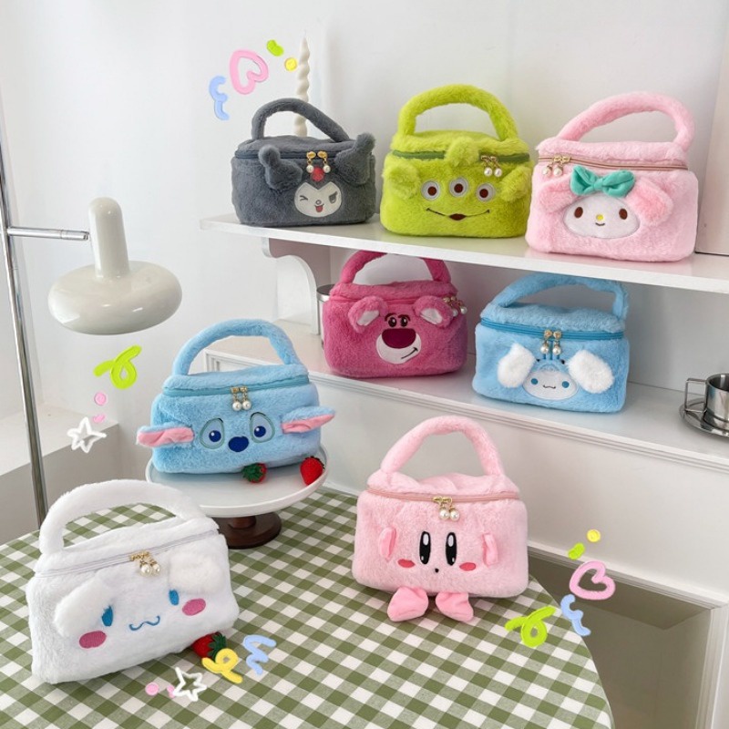 Kirby Kawaii Japanese Cartoon Stereo Plush Handbag Lunch Bag Cute Pink  Shopping Bag Messenger Bag Large Capacity Storage Bag