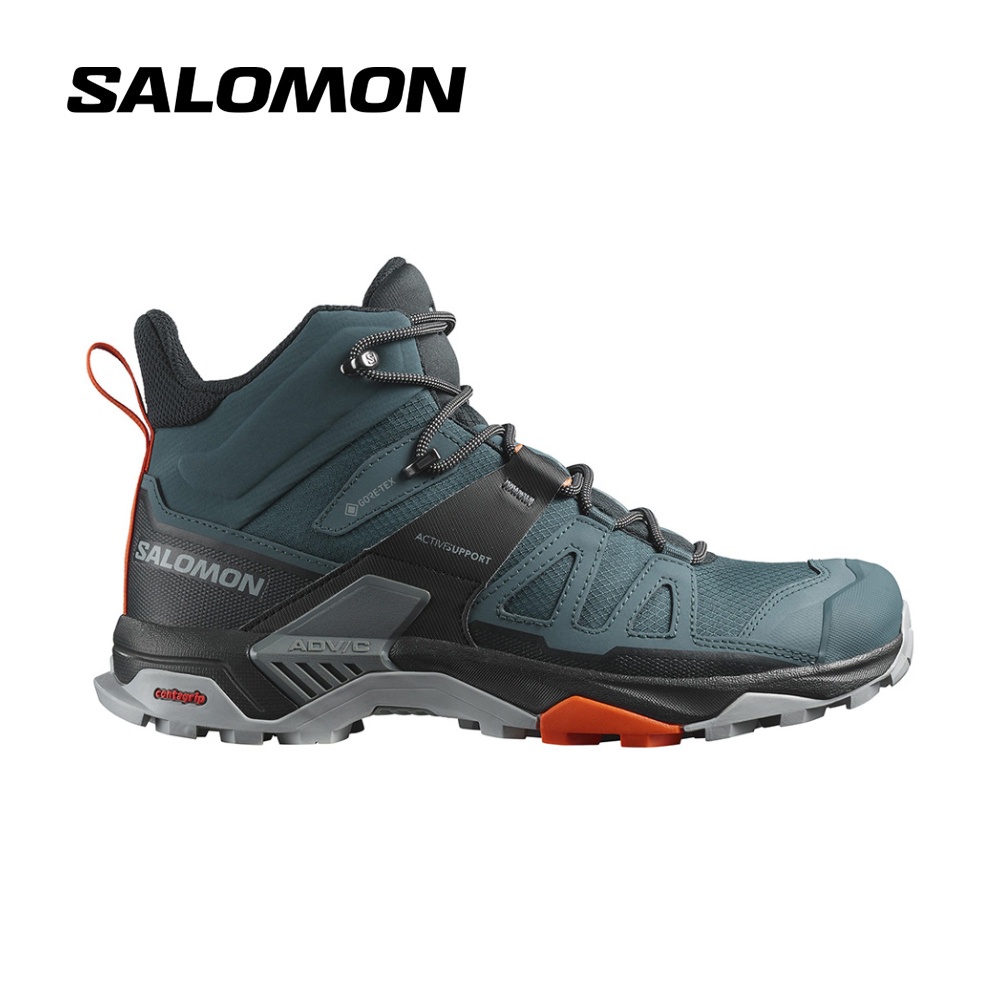  Salomon X Ultra 4 MID Gore-TEX Hiking Boots for Men,  Black/Magnet/Pearl Blue, 7