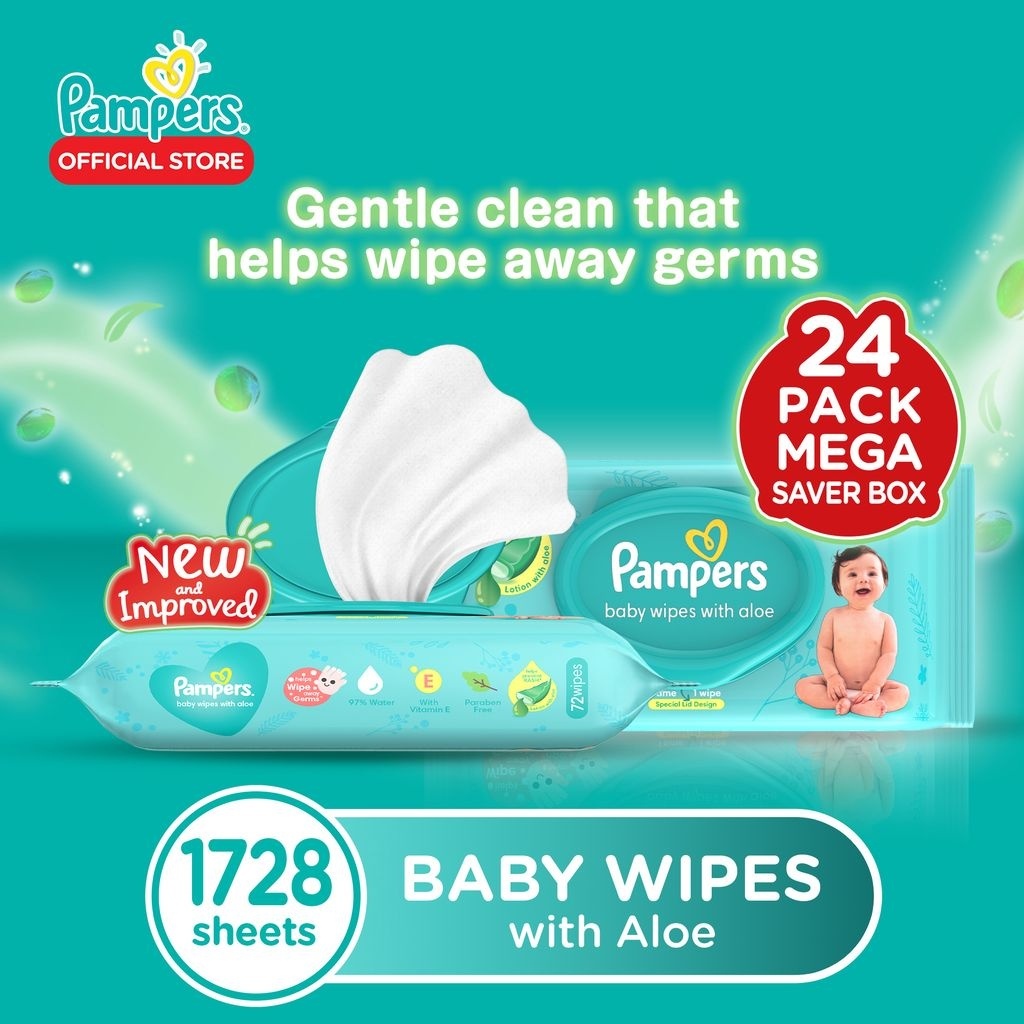 NEW Pampers Baby Wipes with Aloe Mega Saver Box 72 x 24 Packs