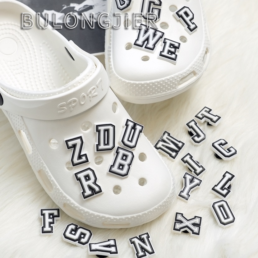 For Crocs Jibz Pins Color Black White Letters A Z DIY Charm Button Shopee Singapore