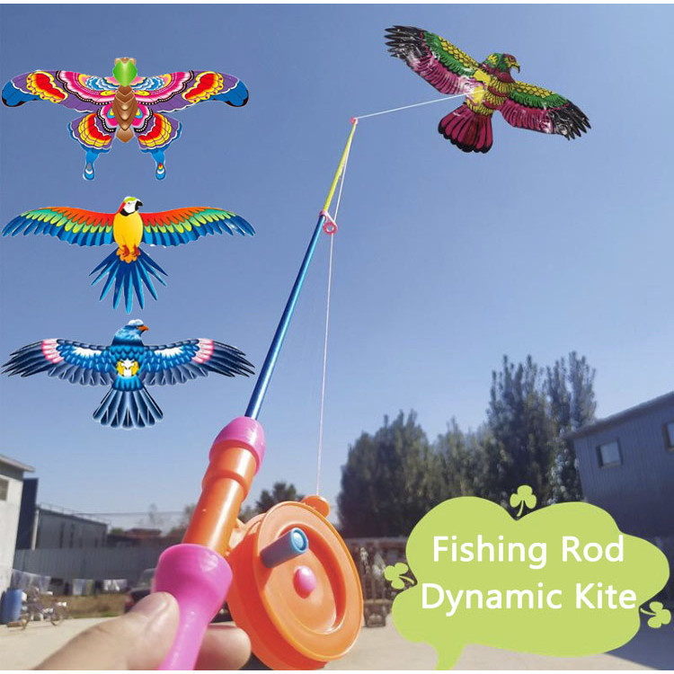 Fishing Rod Kite Dynamic Kite Mini Eagle Swallow Butterfly Children's  Hand-Held Breeze Easy to Fly String Plastic Small Kite
