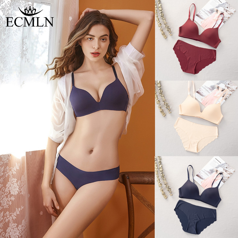 ECMLN Seamless Comfortable Bra Set for Women Underwear Push Up