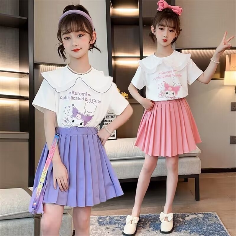 Clothing Sets Teen Children Uniforms Boy Girl Clothes Set Big Child School  Summer Short Sleeve Strip Top Skirt Pants Suit JK 2PCs