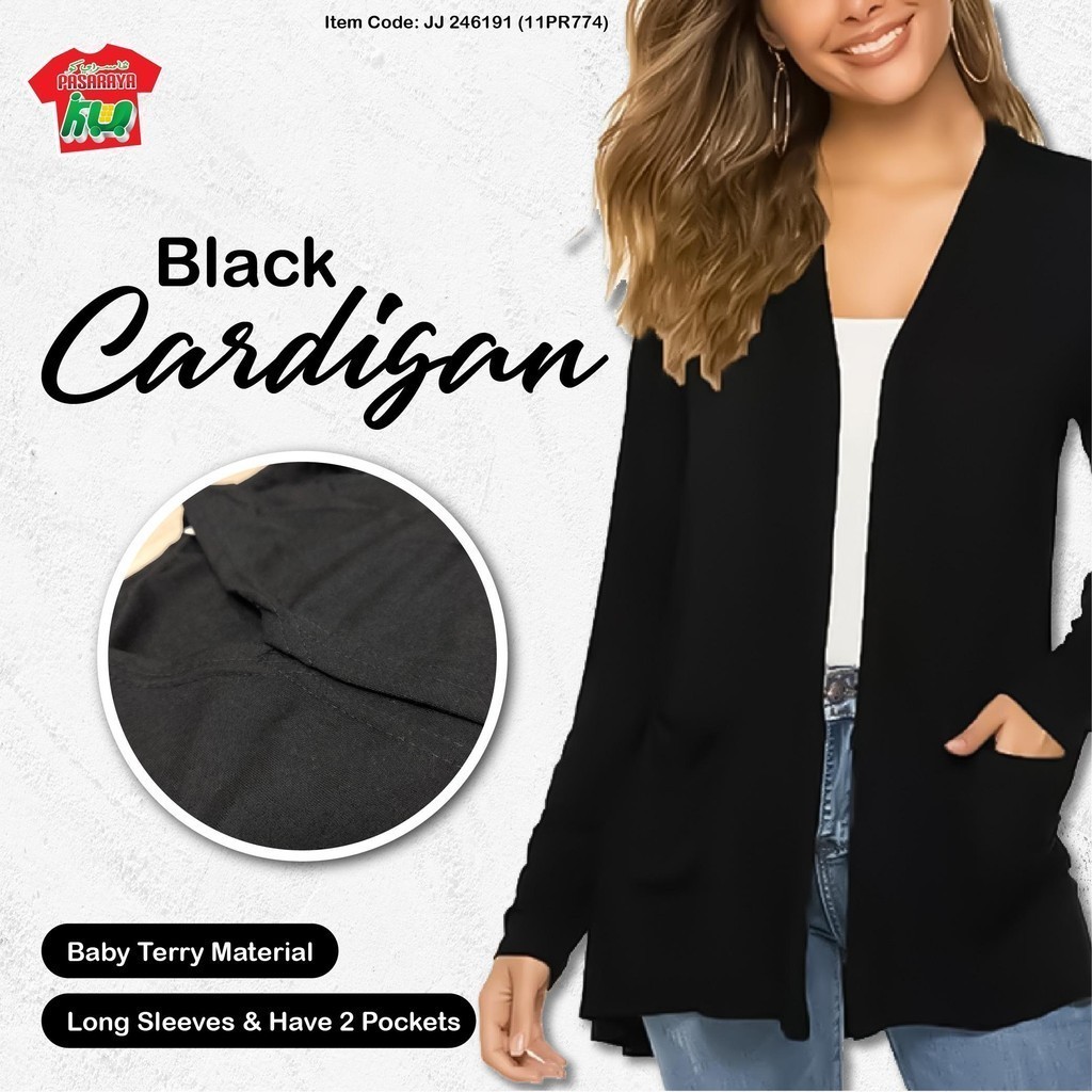 BLACK CARDIGAN LADIES CARDIGAN POCKETS CARDIGAN Shopee Singapore