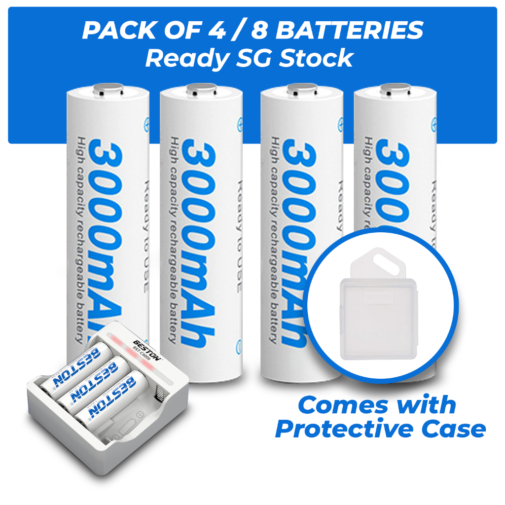 Pack de 4 Batterie Rechargeable Beston AA 1.2V 3000mAh