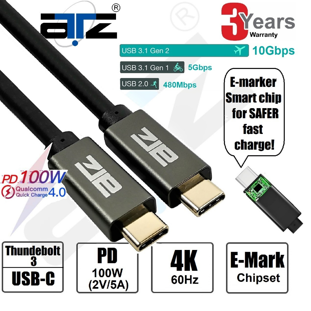 USB C to USB C Cable USB-C 3.2 E-marker Gen 2 Cable 4K Video