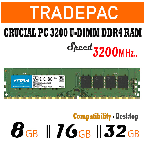 Crucial 16GB Desktop DDR4 3200 MHz UDIMM Memory Module (1 x 16GB)