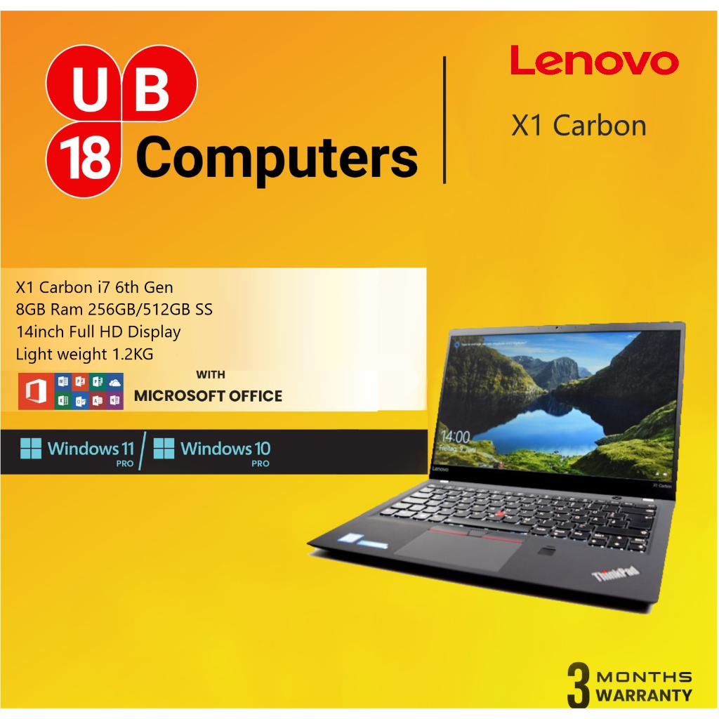 Lenovo ThinkPad X1 Carbon i7 6th gen 16GB 256GB SSD | Shopee Singapore