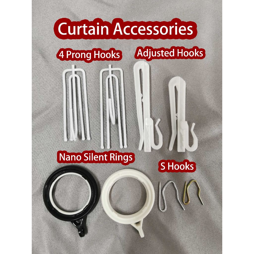 SG Stock 10 Pieces Stainless Steel 4 Prong Hooks Curtain Hooks 10 Pieces  Nano Curtain Rings for Curtain Rod