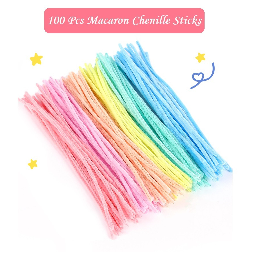 100 Pcs Macaron Colours Pipe Cleaner Chenille Stems Assorted Colour