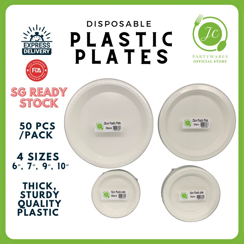 ✓SG READY STOCK - High Quality 50pcs Disposable Plastic Plate- 6