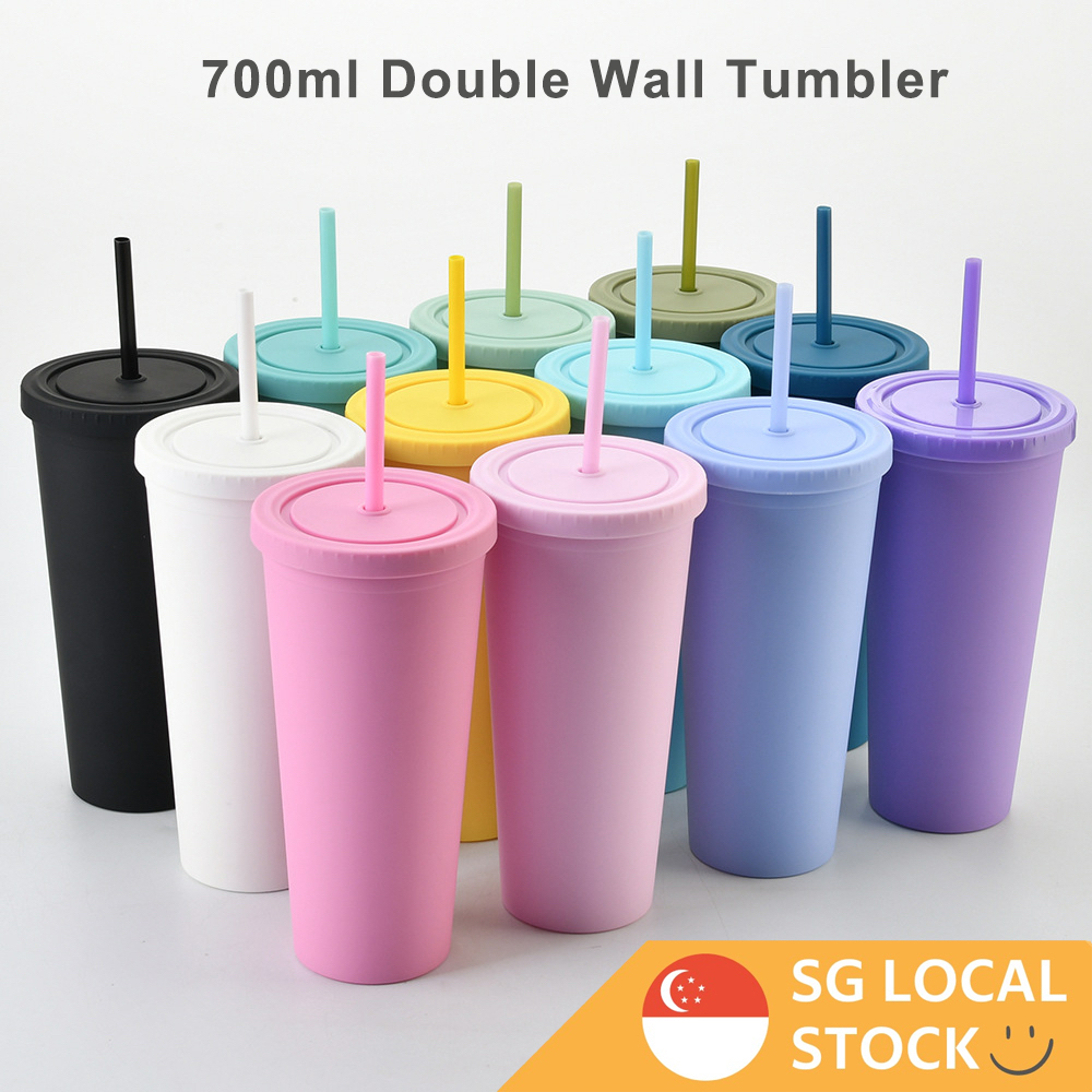 700ml Cold Cup Tumbler Cup Double Wall Cup with Straw and Lid Cup Coffee  Milk Tea Cup
