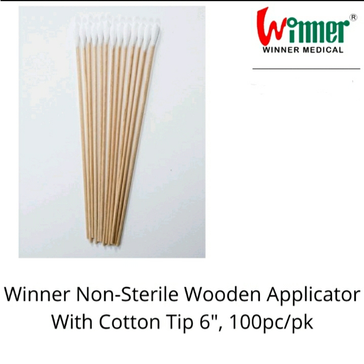 Sterile Cotton Swabs with wood handle, 6 inch (100 packs of 2 each