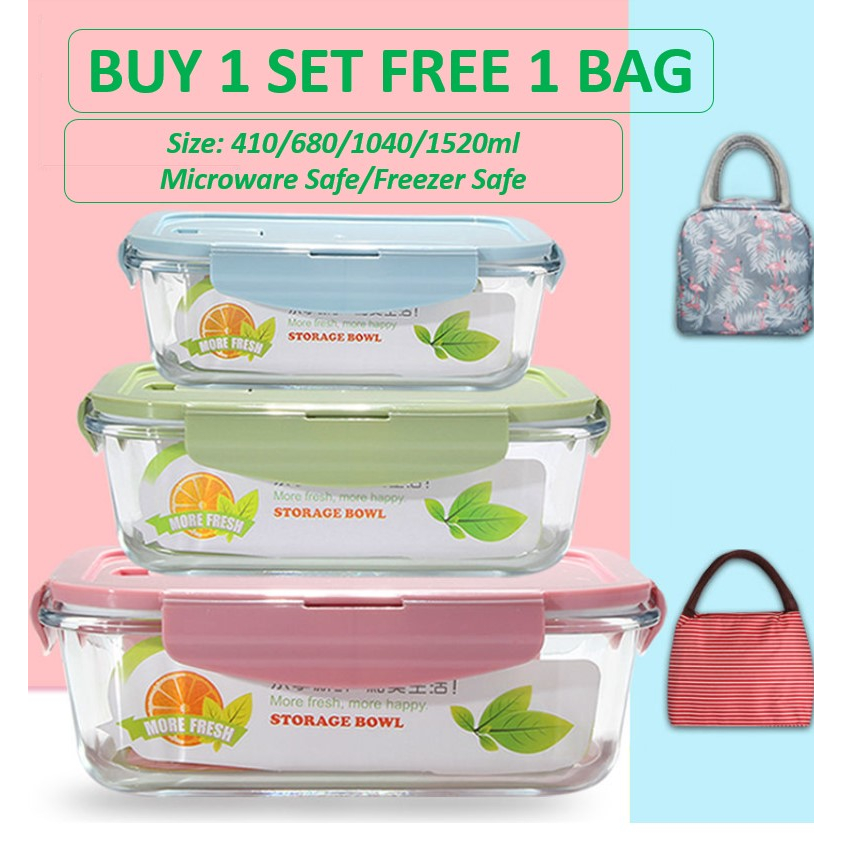 700ml 2pcs glass food containers set with pink package bag