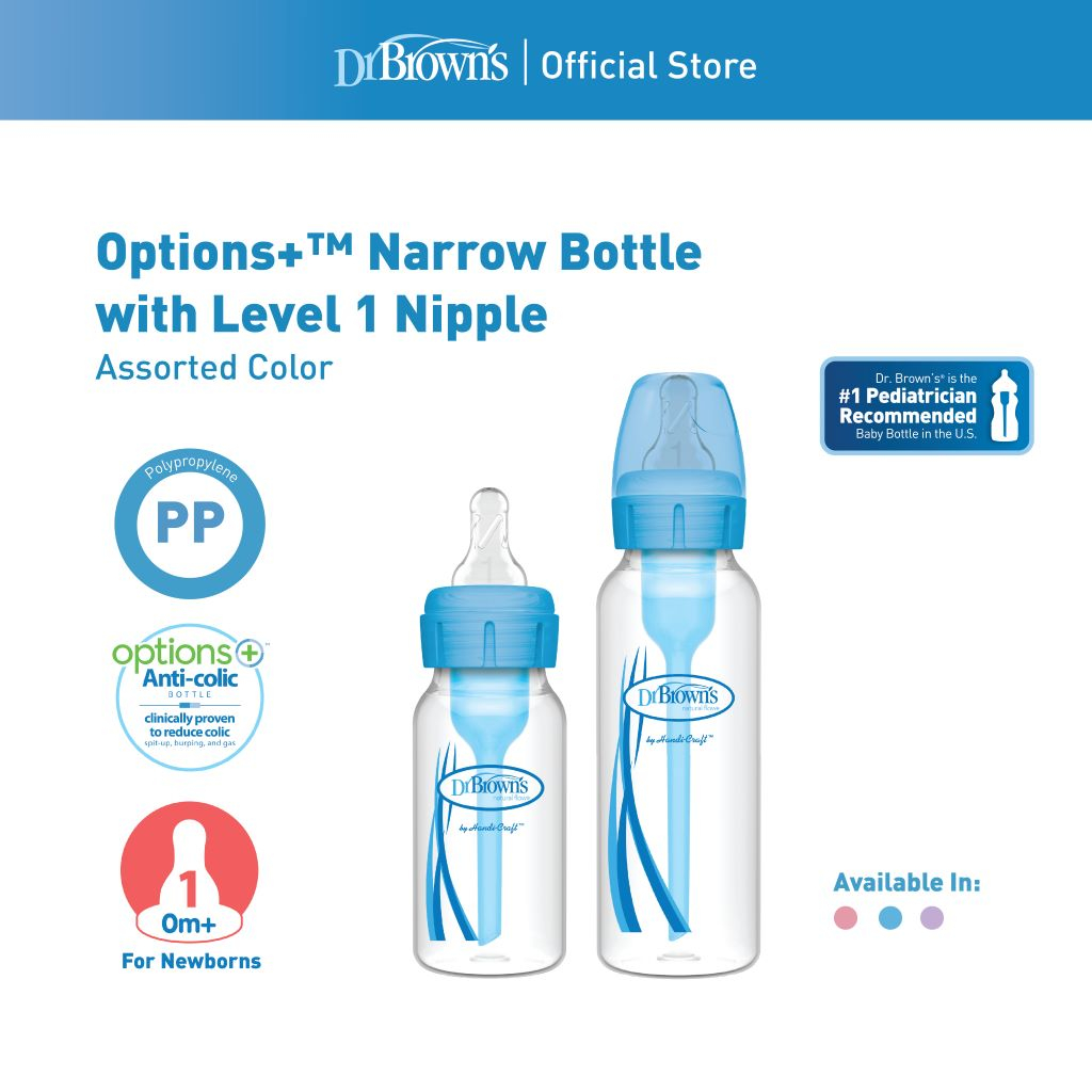 Dr. Brown's Natural Flow® Anti-Colic Options+™ Narrow Baby Bottle, with  Level 1 Slow Flow Nipple