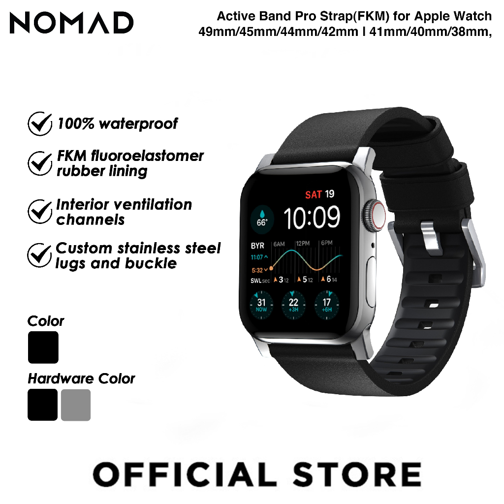 NOMAD Active Band Pro Waterproof Leather Strap(FKM) for Apple
